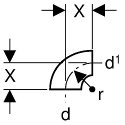 Bild von  Geberit PE Bogen 90° reduziert,  d[mm]:63, d1[mm]:56, X[cm]:5 , Art.Nr. : 364.874.16.1