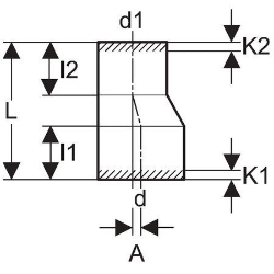 Bild von  Geberit PE Reduktion exzentrisch,  DN:150 / 125, d[mm]:160, d1[mm]:125 , Art.Nr. : 369.587.16.1
