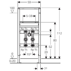 Bild von Geberit Duofix Element für Waschtisch, 112 cm, Standarmatur, mit zwei Wasserzählerstrecken, Unterputzabsperrventil JRG LegioStop® und Anschluss-T-Stück, Art.Nr. : 111.570.00.1