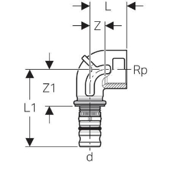 Bild von Geberit Mepla Übergangsbogen 90° mit Innengewinde, DN 50, d 63 mm, Art.-Nr. 607.256.00.5